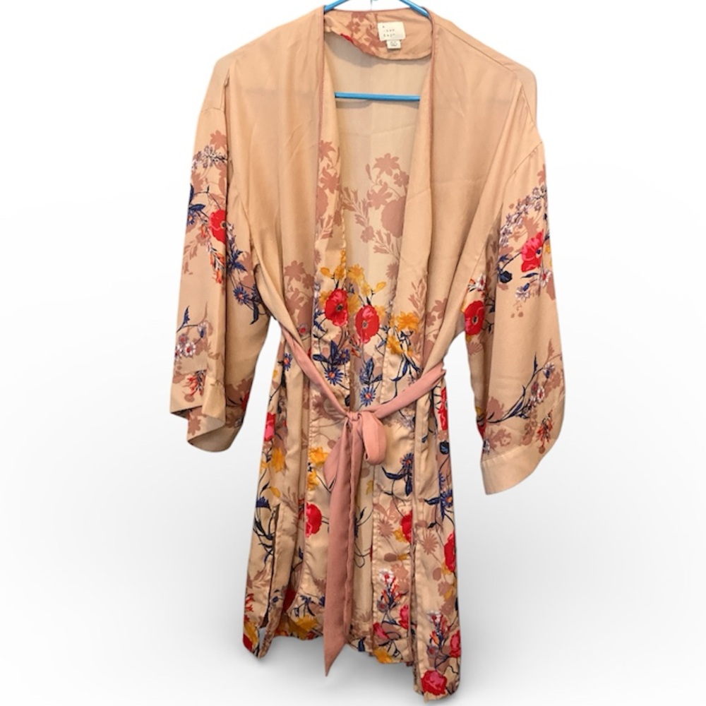 a new day Floral Kimono Robe - Tan and Red